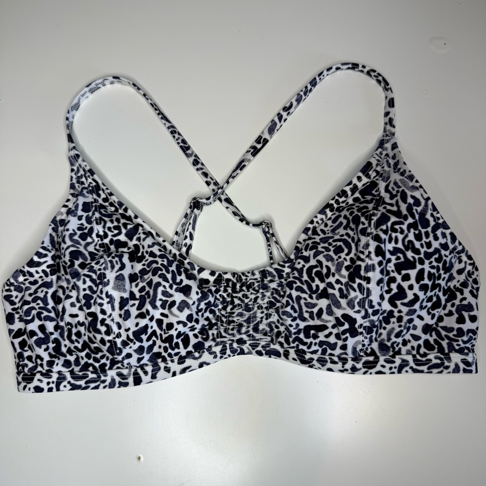 Athleta Black and White Leopard-Print Swim Bikini Top